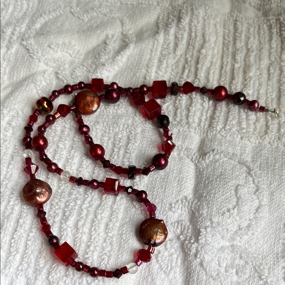 January Birthstone Garnet Necklace – Pearls, Garnet, Swarovski & Czech Glass